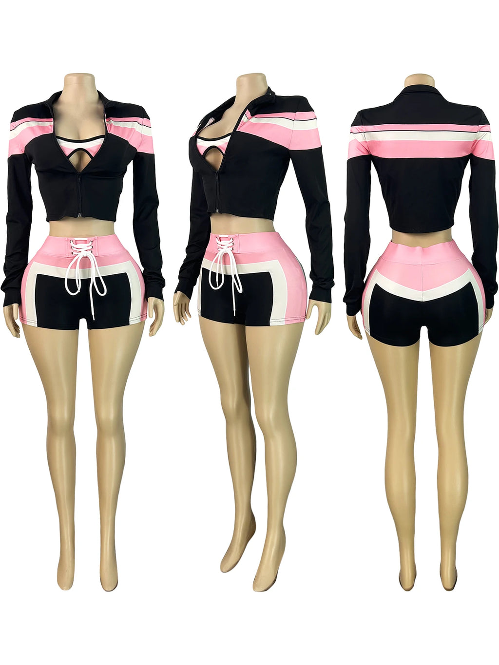 New Arrivals Women's Clothing Bra+Jacket+Shorts Bandage 3 Piece Set Casual Y2K Joggers Shorts Women Outfits Three Piece Set