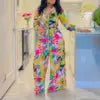New Fashion Printed Lapel Tie Shirt Wide Leg Pants Women's 2 Piece Set Fashion