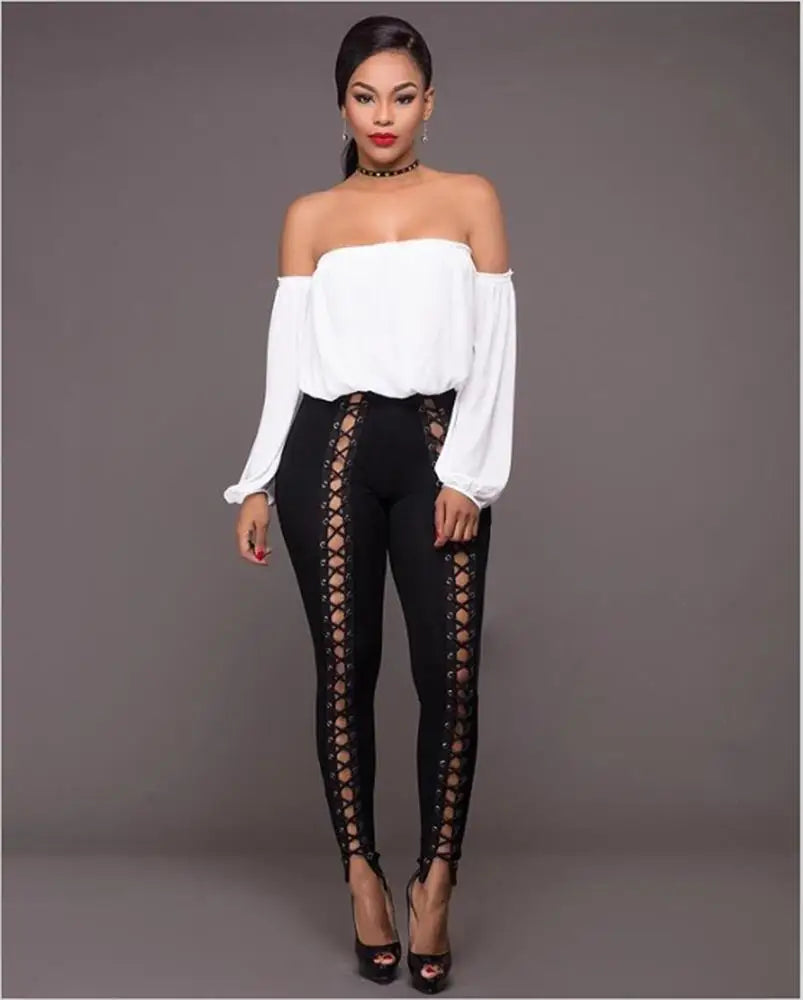 New Plus Size Legging Fashion Sexy Front Lace up Pencil Pants Cotton Cross Bandage Trousers Skinny High Waist Leggings