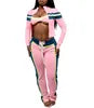 Fashion Color Block Print 3 Piece Sets Women Zipper Long Sleeve Jacket+Tanks Top+Bandage Pants Outfits