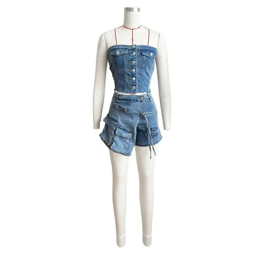 Design Fashion Sheath Sleeveless Straight Jeans Jumpsuit for Women