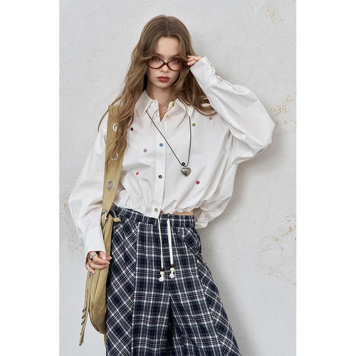 ELFSACK 2025 Autumn New Arrival Casual Loose Solid Dot Print Full Sleeve Shirt For Woman