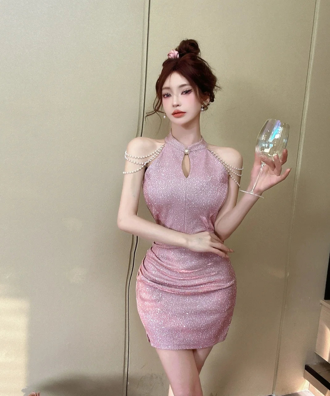 Jielur Purple Sexy Chain Tight Hip Chic Female Dresses Solid Color Hollow Out Sleeveless Y2k Fashion Women's Dress Party Club