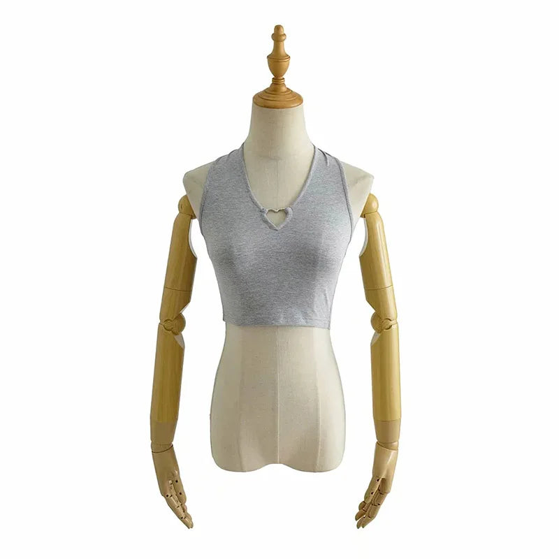 Sweet Tanks Top Femme T Shirt Vintage Cami Top Women Clothing Halter Tees Korean Fashion Clothing Heart-shape Knitted