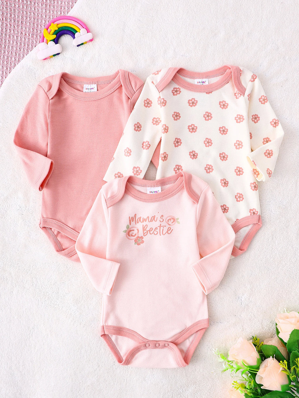 Baby Girl Clothes 3PCS Baby Girl Onesie New Style Spring/Autumn Long-Sleeved Onesie Cotton Fabric Suitable for 0-9 Months