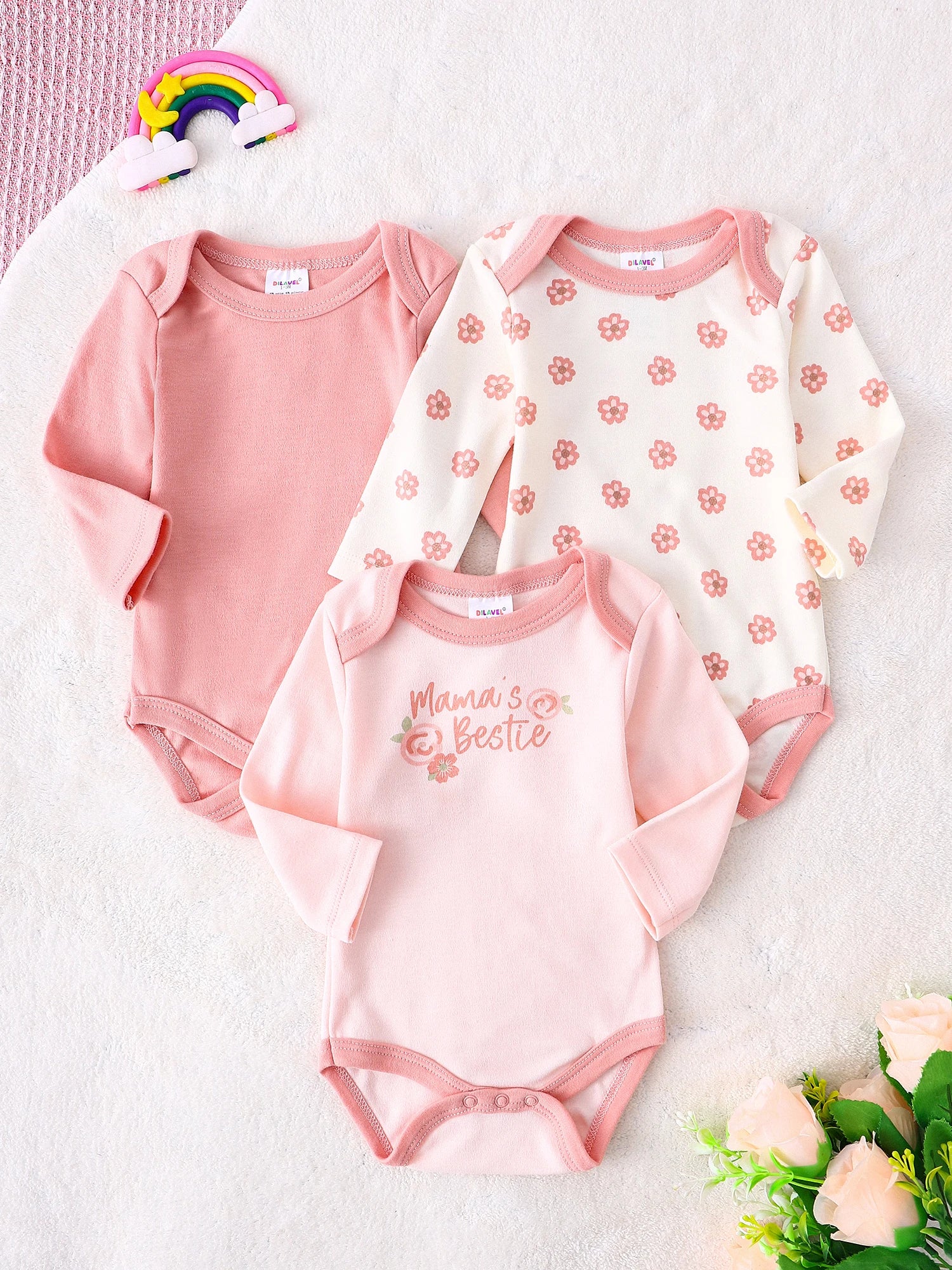 Baby Girl Clothes 3PCS Baby Girl Onesie New Style Spring/Autumn Long-Sleeved Onesie Cotton Fabric Suitable for 0-9 Months