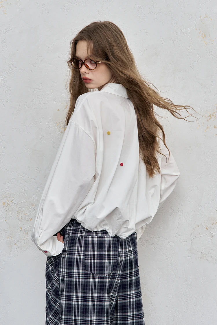 ELFSACK 2025 Autumn New Arrival Casual Loose Solid Dot Print Full Sleeve Shirt For Woman