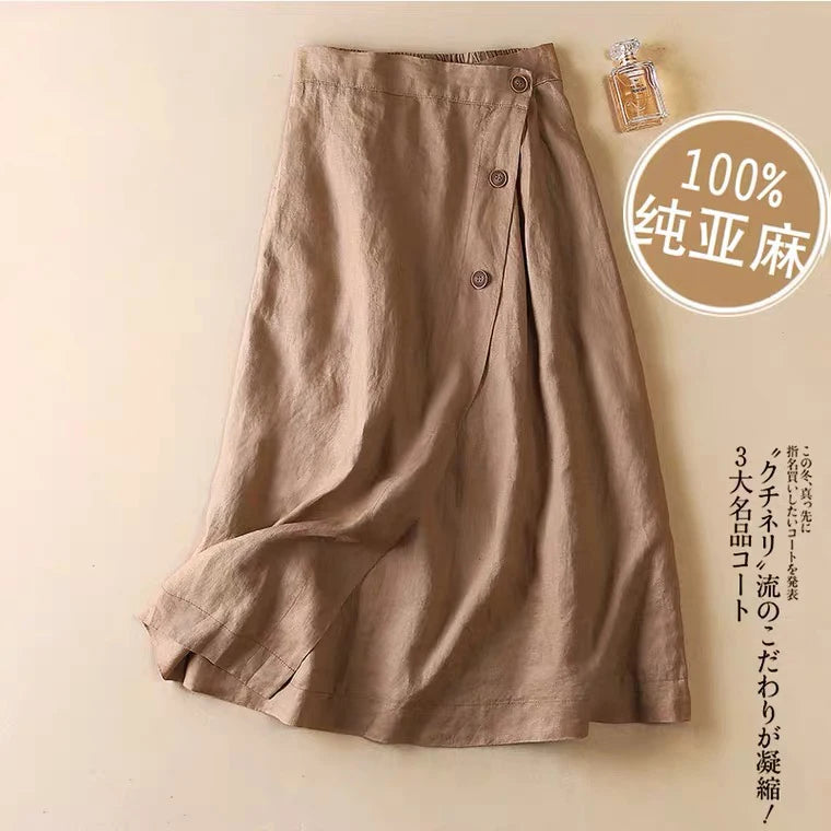 High-End Cotton Linen A-Line Midi Skirt Women's plus Size Loose Slimming Casual Artistic Style Summer Skirts for plus Size
