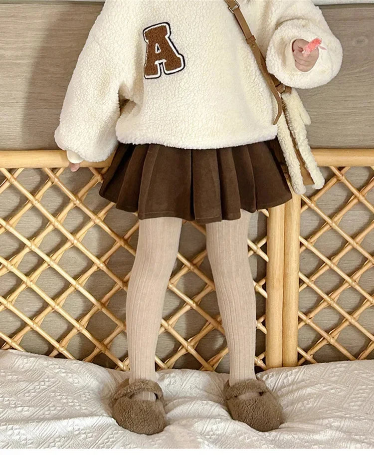 Autumn and Winter Girls' Suit Korean Version Teddy Velvet Letter Printed Top+pleated Skirt Two-piece Set for Kids 3-7 Years Old