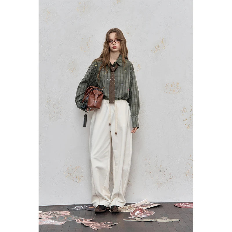 ELFSACK 2025 Autumn New Arrival Casual Loose Solid Dot Print Full Sleeve Shirt For Woman