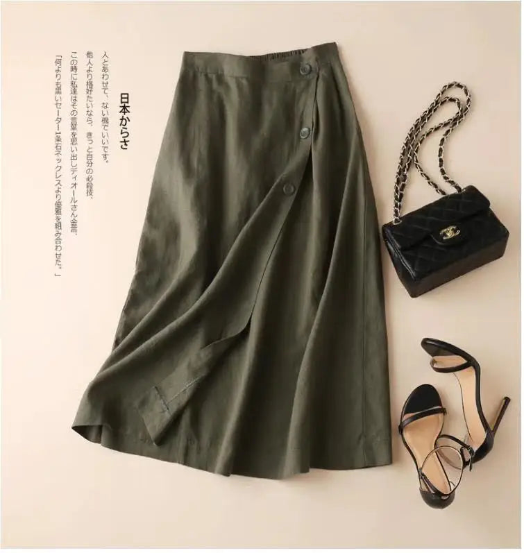 Plus Size Cotton Linen Midi Skirt | Women's A-Line Summer Skirt
