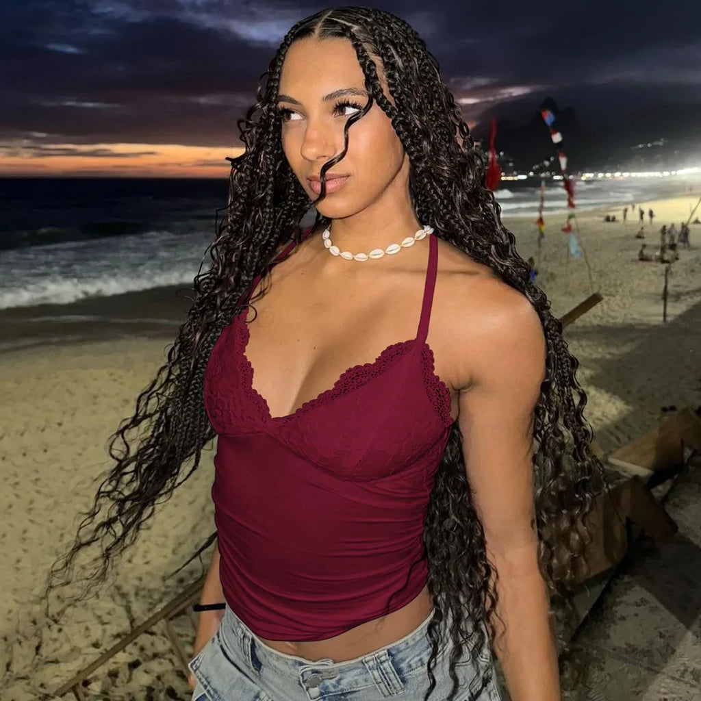 2025 New Fashion Tank Top Sexy Lace Backless Women Tops Strap Tank Top Sexy Women Clothing m