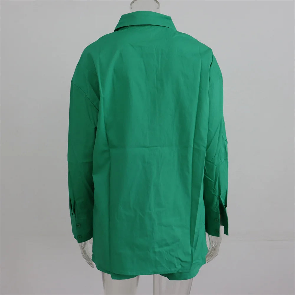 Women Tracksuits Shirt With Mini Shorts Cotton Two Pieces Sets Fashion Clothing Outfits Women Blouses Fashion Tracksuits