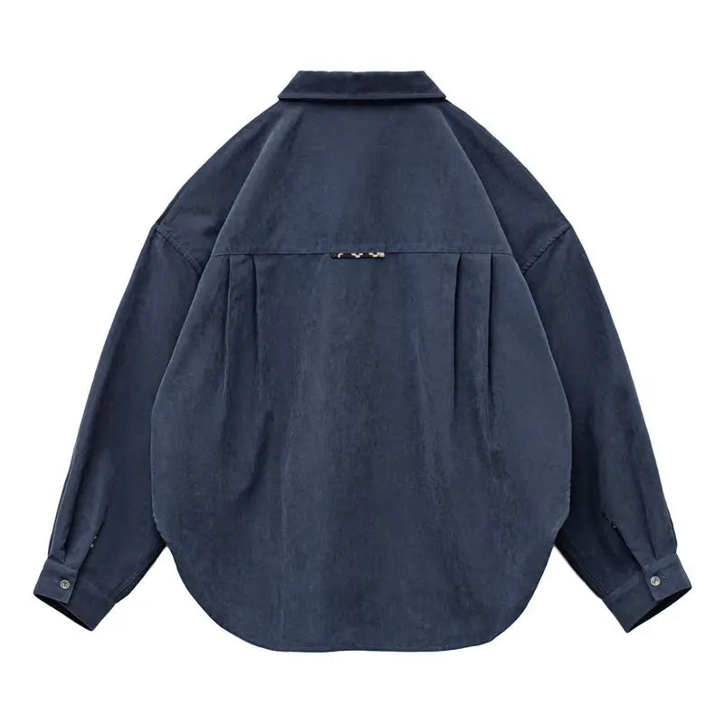 Maden Women’s Boro Vintage Long Sleeve Shirt Jacket Loose Fit Lapel Single Breasted Casual Spring Outerwear Dark Blue TOP