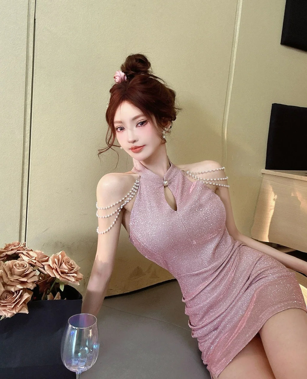 Jielur Purple Sexy Chain Tight Hip Chic Female Dresses Solid Color Hollow Out Sleeveless Y2k Fashion Women's Dress Party Club