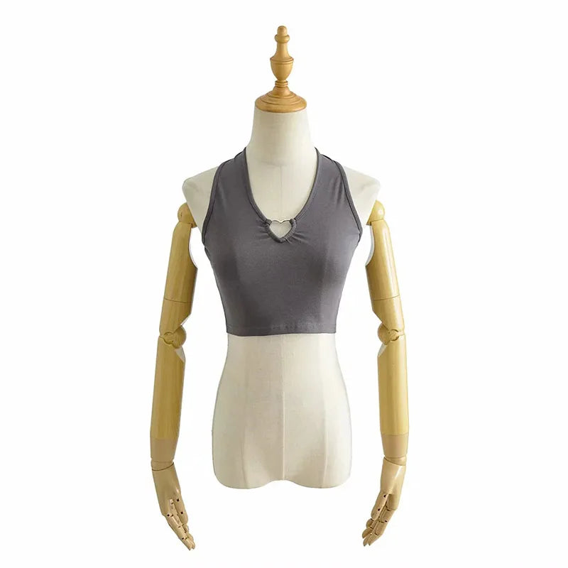 Sweet Tanks Top Femme T Shirt Vintage Cami Top Women Clothing Halter Tees Korean Fashion Clothing Heart-shape Knitted
