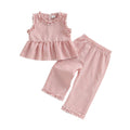 Toddler Kid Girls Summer Clothes Children Outfit Sets Plaid Frill Trim Sleeveless Ruffle Tank Tops Elastic Waist Pants Suit
