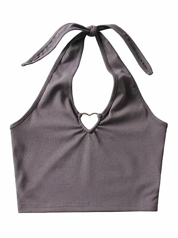 Sweet Tanks Top Femme T Shirt Vintage Cami Top Women Clothing Halter Tees Korean Fashion Clothing Heart-shape Knitted
