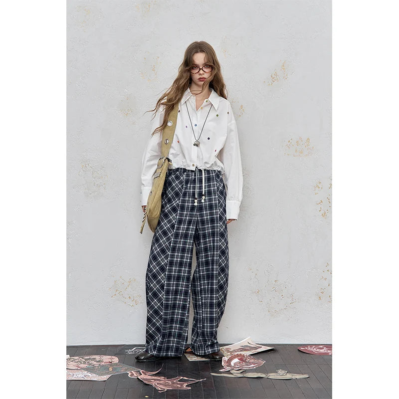 ELFSACK 2025 Autumn New Arrival Casual Loose Solid Dot Print Full Sleeve Shirt For Woman