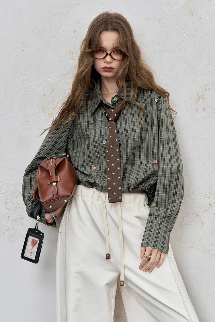 ELFSACK 2025 Autumn New Arrival Casual Loose Solid Dot Print Full Sleeve Shirt For Woman