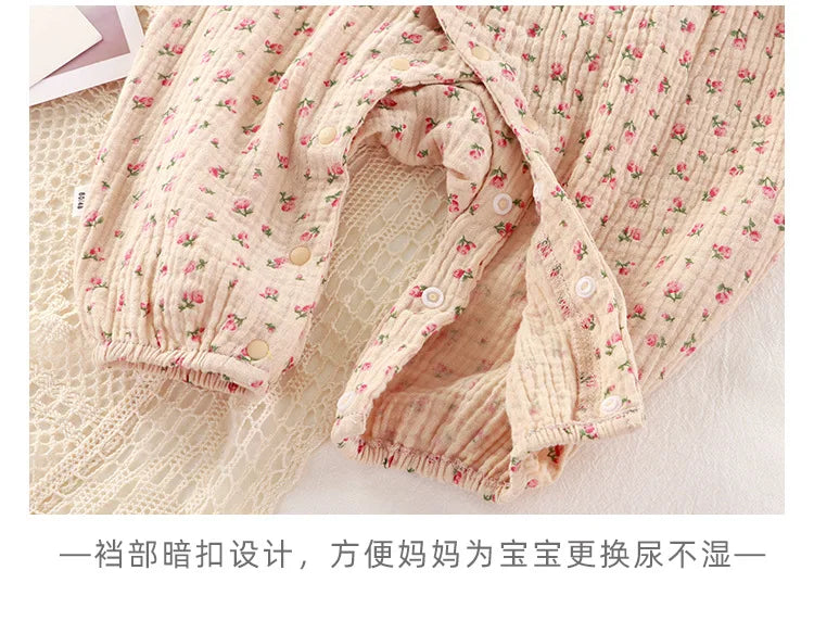 Newborn Baby Clothes Spring Autumn 100% Cotton Gauze Romper Cap Set Onepiece Pijamas Muslin White Waffle Jumpsuit Mamelucos Ropa