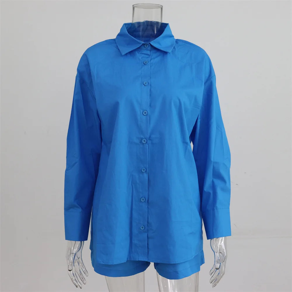 Women Tracksuits Shirt With Mini Shorts Cotton Two Pieces Sets Fashion Clothing Outfits Women Blouses Fashion Tracksuits