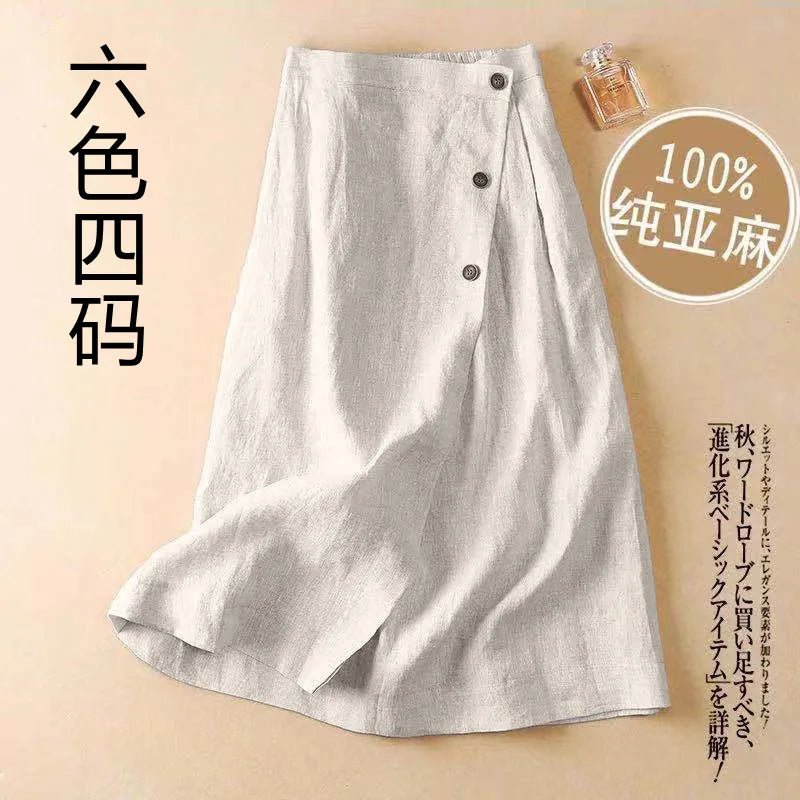 Plus Size Cotton Linen Midi Skirt | Women's A-Line Summer Skirt