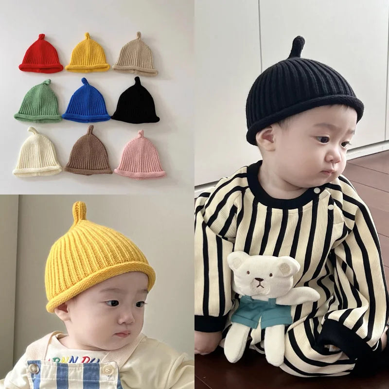 Korean Baby Knitted Hat Autumn Winter Warm Beanie Cap Infant Boy Girl Solid Color Woollen Kids Docker Caps