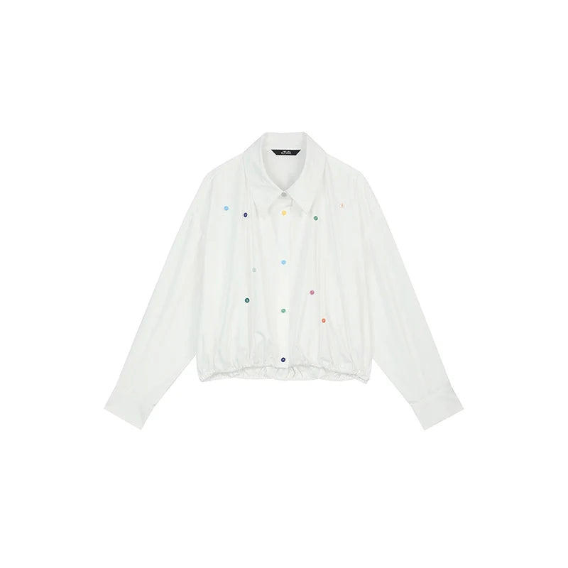 ELFSACK 2025 Autumn New Arrival Casual Loose Solid Dot Print Full Sleeve Shirt For Woman