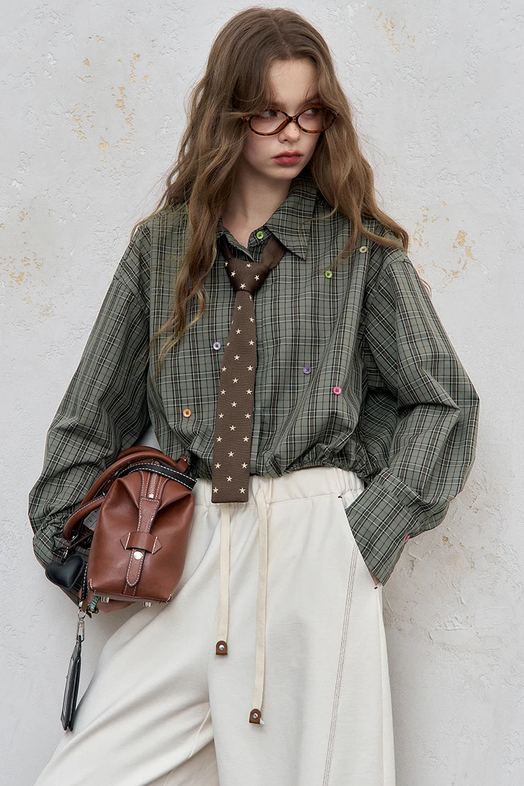 ELFSACK 2025 Autumn New Arrival Casual Loose Solid Dot Print Full Sleeve Shirt For Woman
