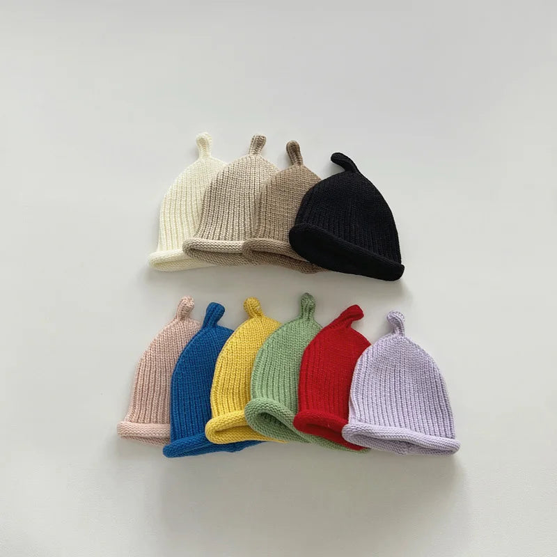 Korean Baby Knitted Hat Autumn Winter Warm Beanie Cap Infant Boy Girl Solid Color Woollen Kids Docker Caps