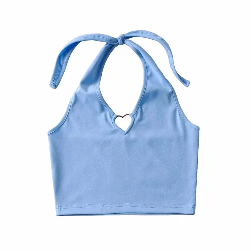 Sweet Tanks Top Femme T Shirt Vintage Cami Top Women Clothing Halter Tees Korean Fashion Clothing Heart-shape Knitted