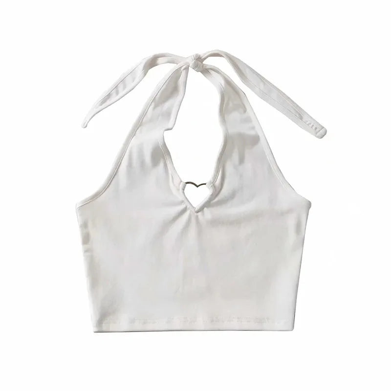 Sweet Tanks Top Femme T Shirt Vintage Cami Top Women Clothing Halter Tees Korean Fashion Clothing Heart-shape Knitted