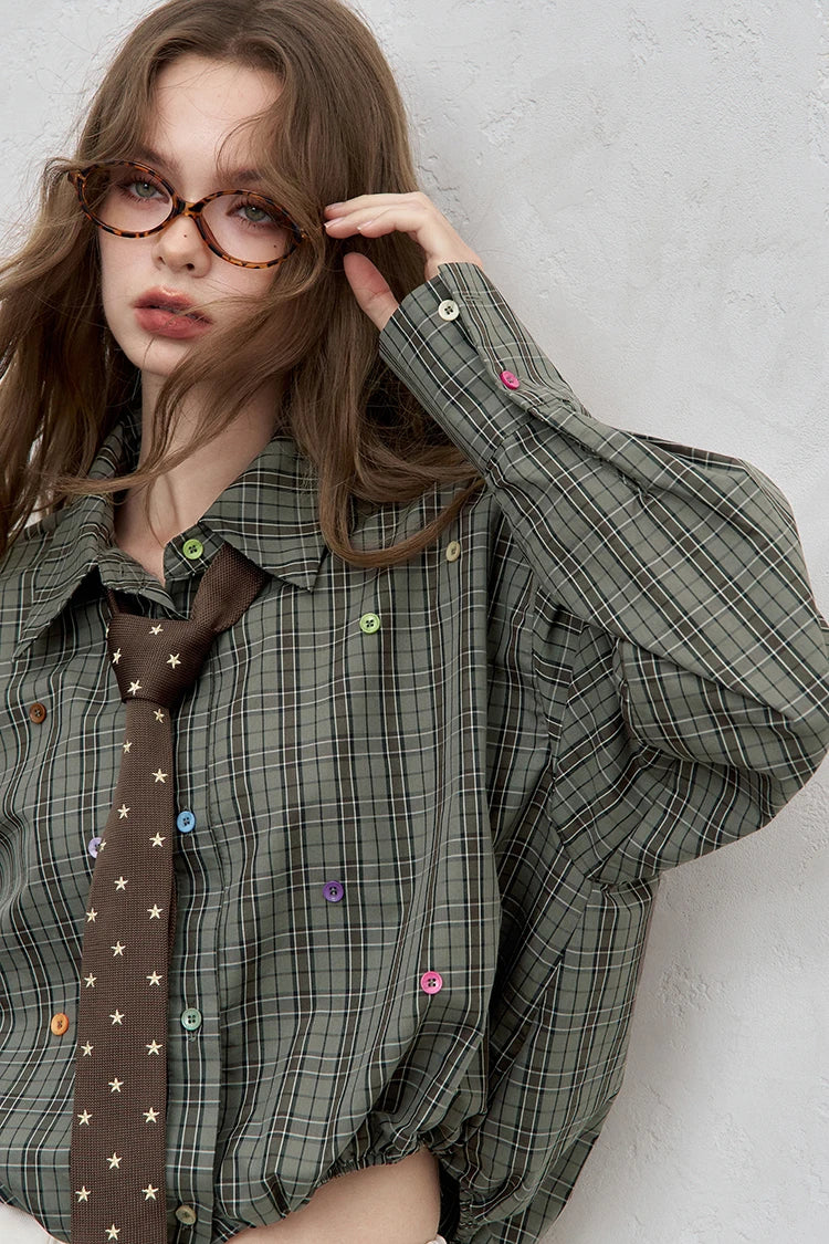 ELFSACK 2025 Autumn New Arrival Casual Loose Solid Dot Print Full Sleeve Shirt For Woman
