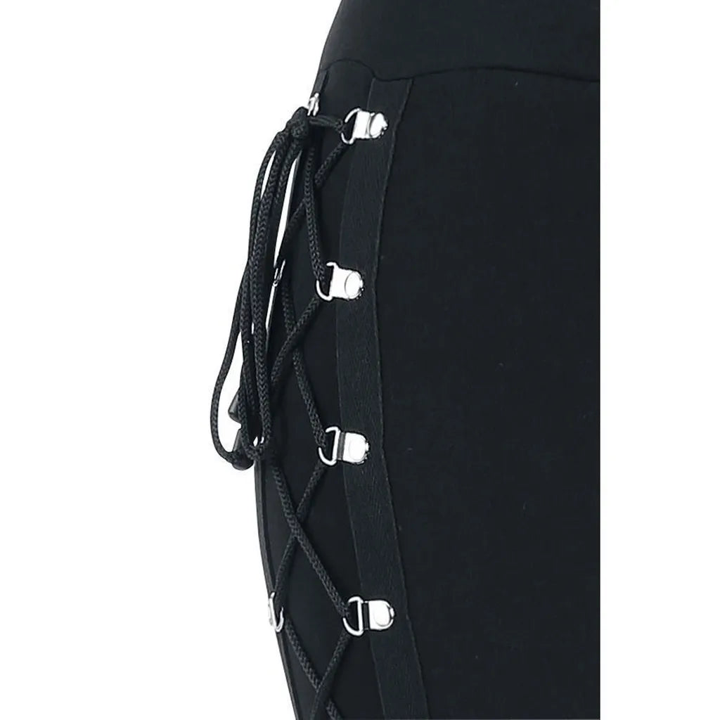 Gothic Lace Up Leggings Sexy Hollow Out Black Trousers Street Fashion Women's Pants High Waist Skinny Leggins Party Club Clothes
