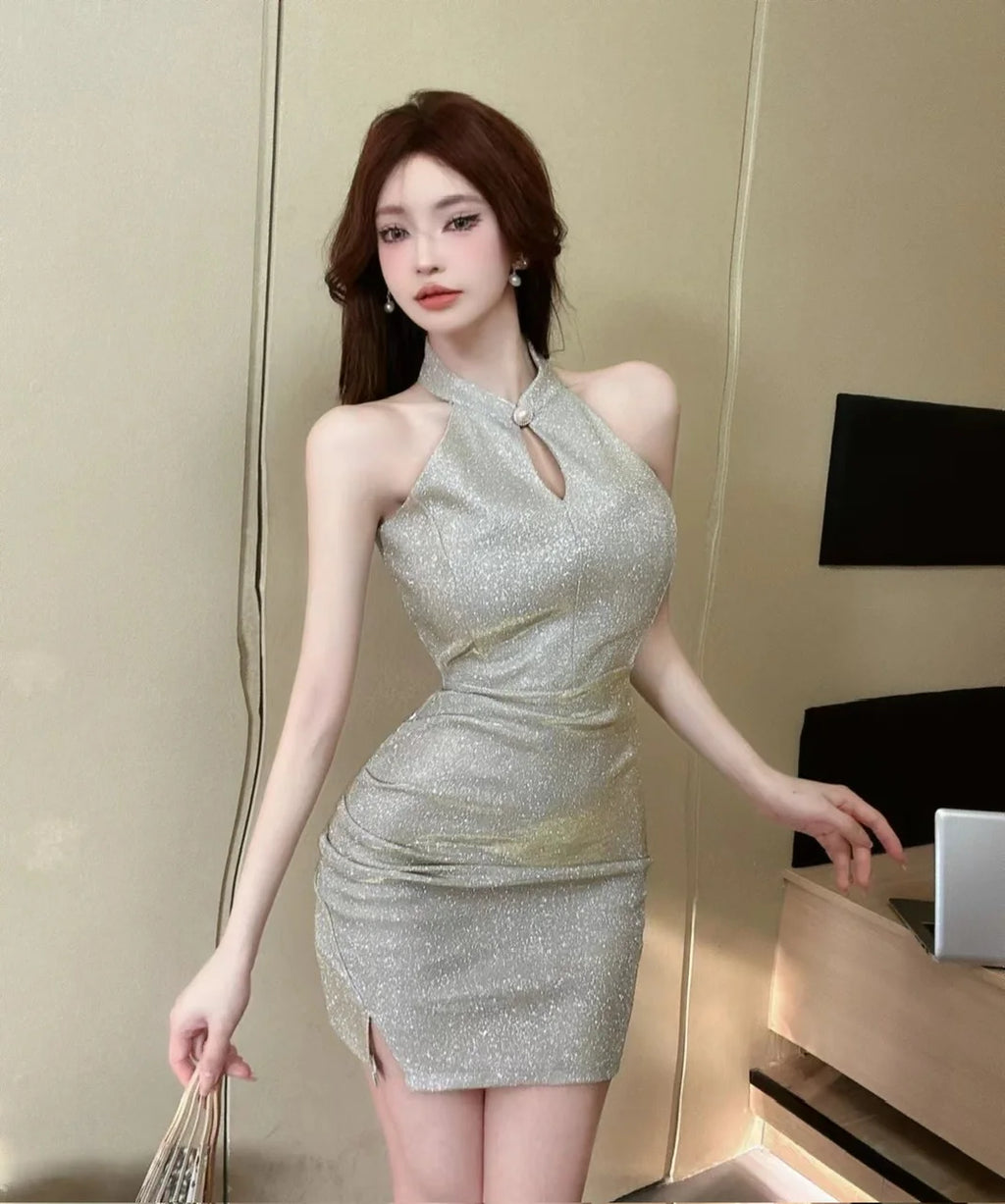 Jielur Purple Sexy Chain Tight Hip Chic Female Dresses Solid Color Hollow Out Sleeveless Y2k Fashion Women's Dress Party Club