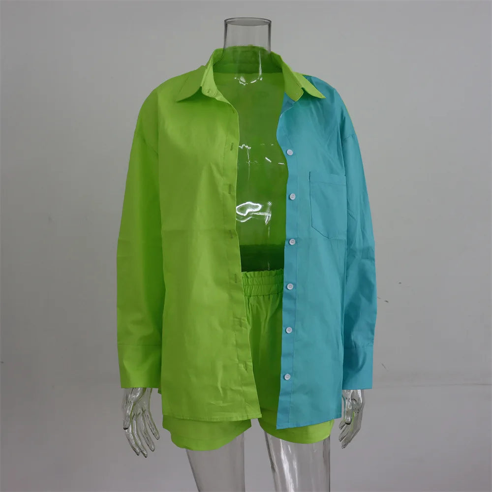 Women Tracksuits Shirt With Mini Shorts Cotton Two Pieces Sets Fashion Clothing Outfits Women Blouses Fashion Tracksuits