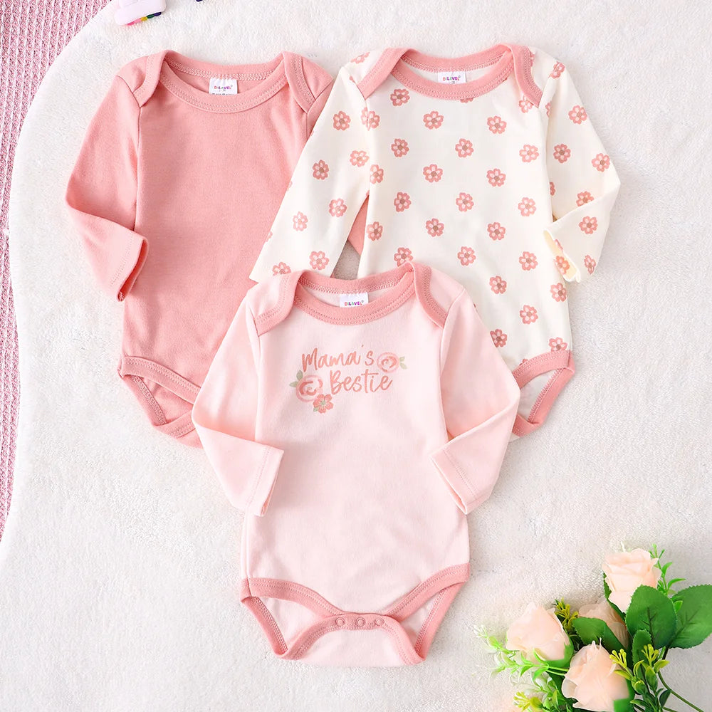 Baby Girl Clothes 3PCS Baby Girl Onesie New Style Spring/Autumn Long-Sleeved Onesie Cotton Fabric Suitable for 0-9 Months