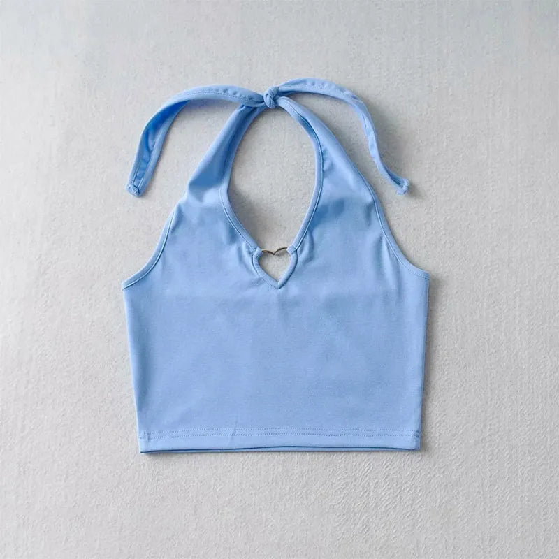 Sweet Tanks Top Femme T Shirt Vintage Cami Top Women Clothing Halter Tees Korean Fashion Clothing Heart-shape Knitted
