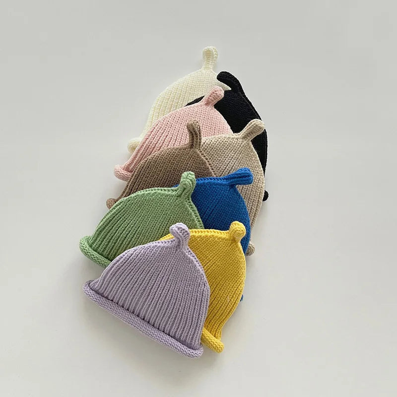 Korean Baby Knitted Hat Autumn Winter Warm Beanie Cap Infant Boy Girl Solid Color Woollen Kids Docker Caps