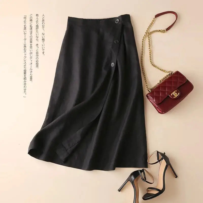 Plus Size Cotton Linen Midi Skirt | Women's A-Line Summer Skirt
