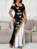 Slit Dress Vestidos Dresses 2025 Woman Women's Clothing Butterfly Printed Contrast Off Shoulder Sleeveless Elegant Temperament