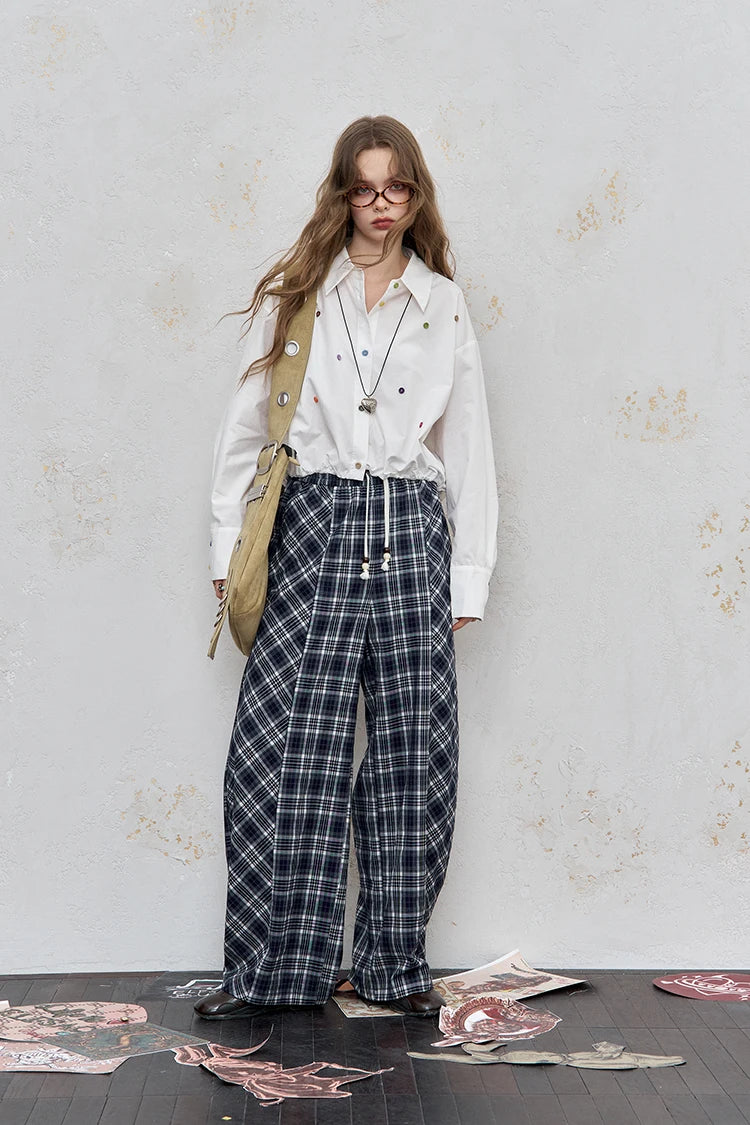 ELFSACK 2025 Autumn New Arrival Casual Loose Solid Dot Print Full Sleeve Shirt For Woman
