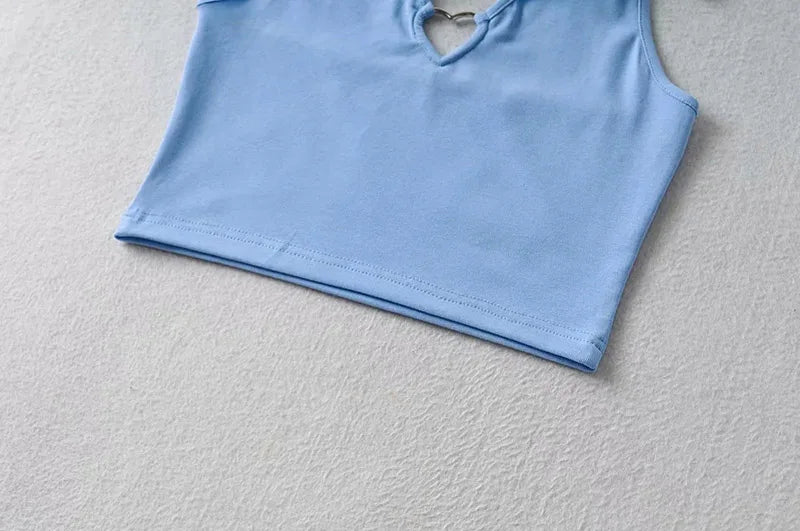 Sweet Tanks Top Femme T Shirt Vintage Cami Top Women Clothing Halter Tees Korean Fashion Clothing Heart-shape Knitted
