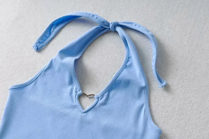 Sweet Tanks Top Femme T Shirt Vintage Cami Top Women Clothing Halter Tees Korean Fashion Clothing Heart-shape Knitted