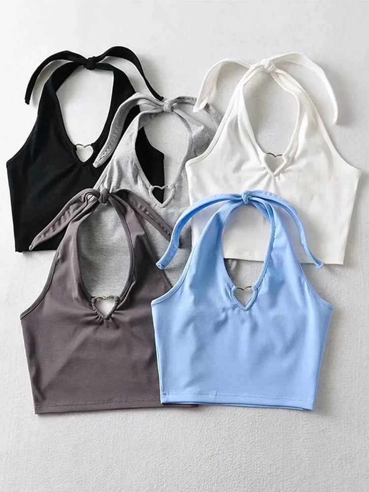 Sweet Tanks Top Femme T Shirt Vintage Cami Top Women Clothing Halter Tees Korean Fashion Clothing Heart-shape Knitted