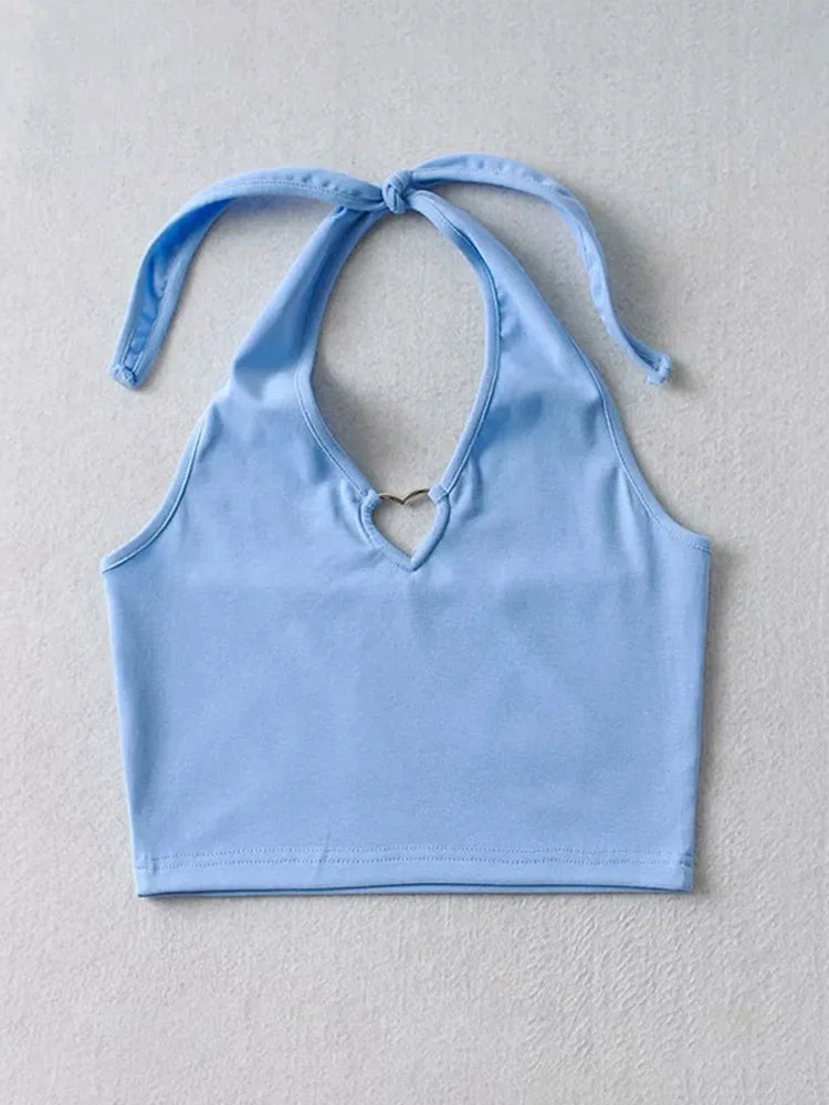 Sweet Tanks Top Femme T Shirt Vintage Cami Top Women Clothing Halter Tees Korean Fashion Clothing Heart-shape Knitted