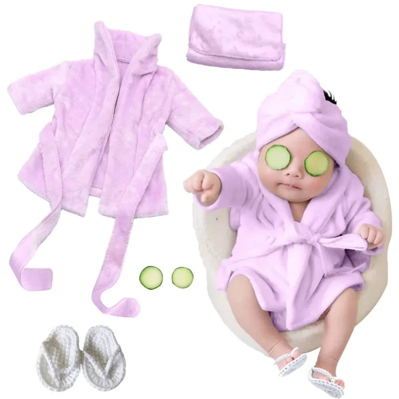 5PCS Newborn Photography Outfits Props Baby  Bathrobes Bath Towel with Slippers Cucumber Infant Girl Boy Photos Accessories