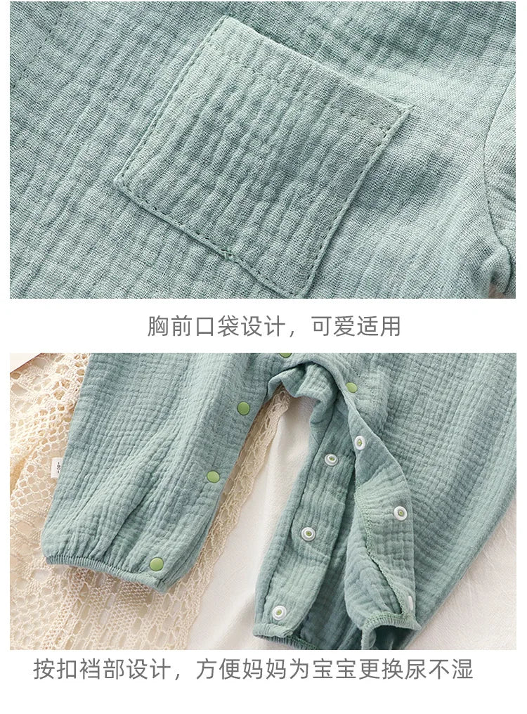 Newborn Baby Clothes Spring Autumn 100% Cotton Gauze Romper Cap Set Onepiece Pijamas Muslin White Waffle Jumpsuit Mamelucos Ropa
