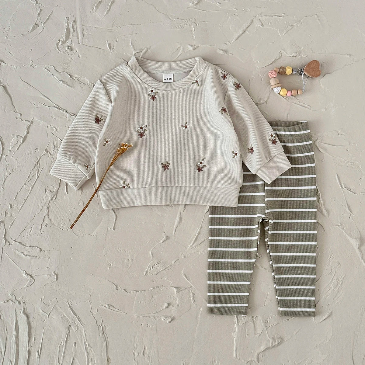 Baby Girl Clothes New Design Fashion Spring Fall Floral Embroidery Top+Casual Striped Pant Sets Baby Clothes for Newborn